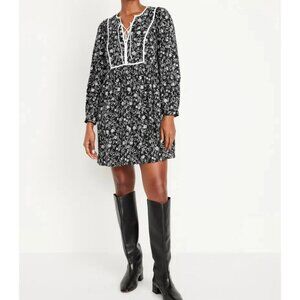 Old Navy Long-Sleeve Boho Mini Dress Women's Large Peasant Whimsical NEW